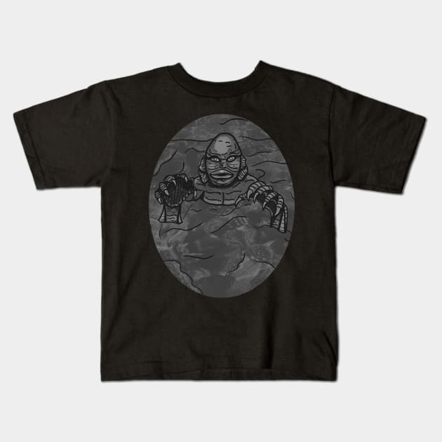 The Creature Oval- Black and gray Kids T-Shirt by tesiamarieart